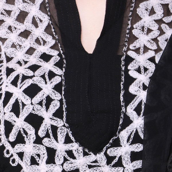 Women Lucknow Chikan Georgette Black Kurti