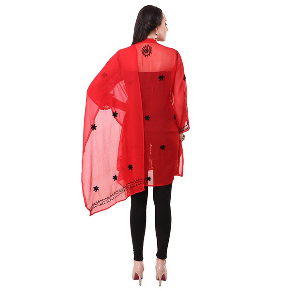Women Lucknow Chikan Georgette Red Kurti