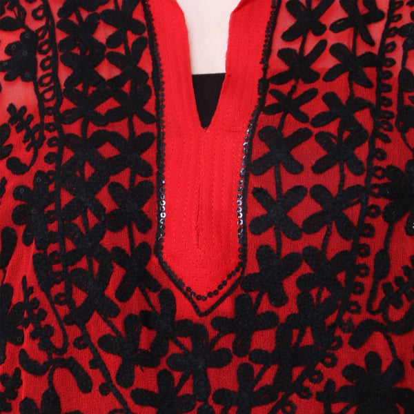 Women Lucknow Chikan Georgette Red Kurti