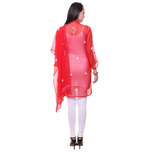 Women Lucknow Chikan Georgette Red Kurti