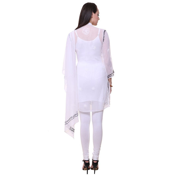 Women Lucknow Chikan Georgette White Kurti