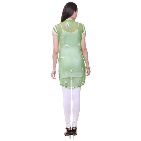 Women Lucknow Chikan Georgette Green Kurti