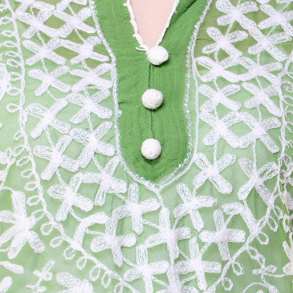 Women Lucknow Chikan Georgette Green Kurti