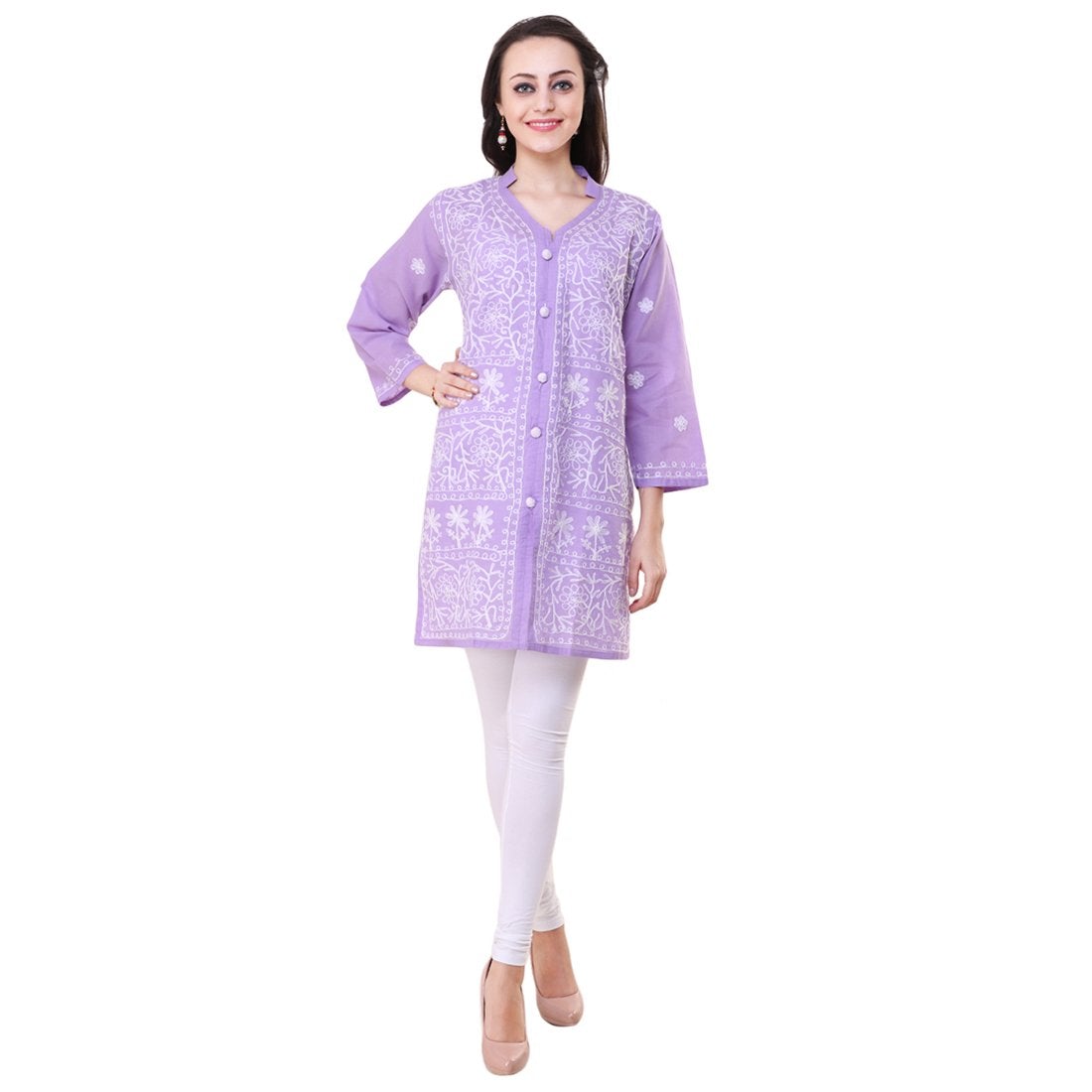 Women Lucknow Chikan Georgette Black Kurti