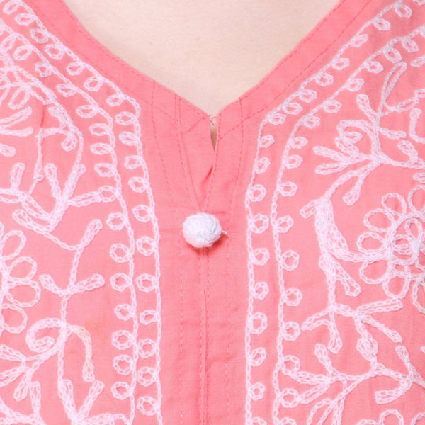 Women Lucknow Chikan Georgette Peach Kurti