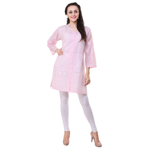 Women Lucknow Chikan Georgette Pink Kurti