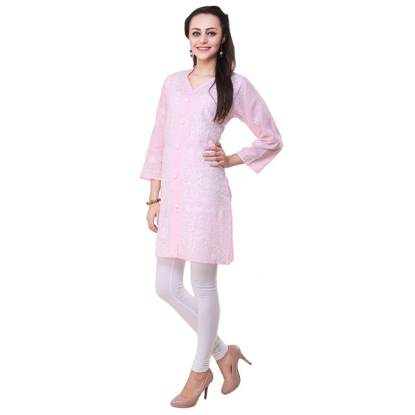 Women Lucknow Chikan Georgette Pink Kurti