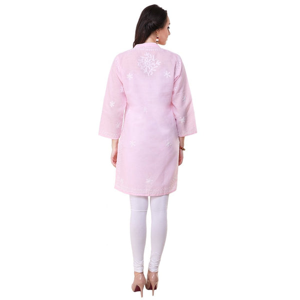 Women Lucknow Chikan Georgette Pink Kurti