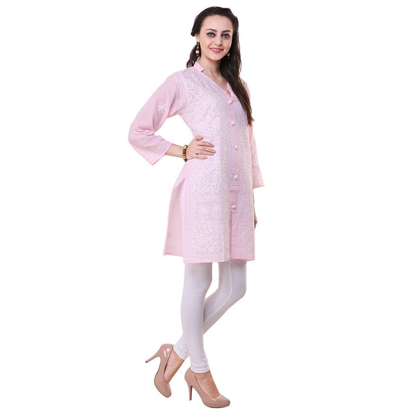 Women Lucknow Chikan Georgette Pink Kurti