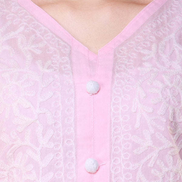 Women Lucknow Chikan Georgette Pink Kurti