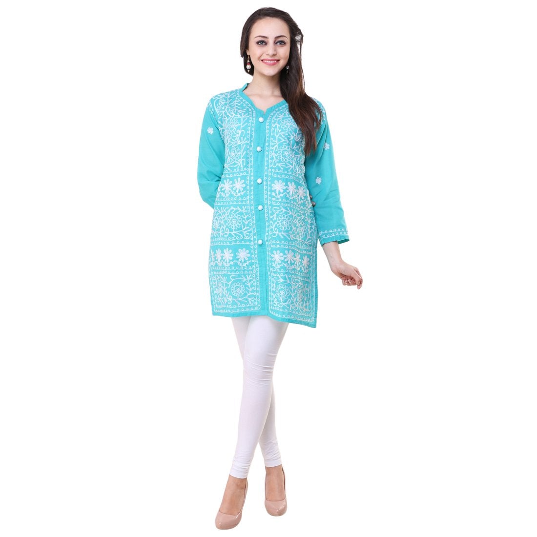 Women Lucknow Chikan Georgette Black Kurtiv