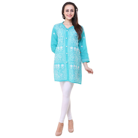 Women Lucknow Chikan Georgette Black Kurtiv