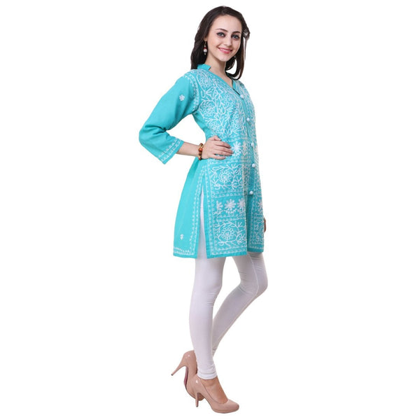 Women Lucknow Chikan Georgette Black Kurtiv