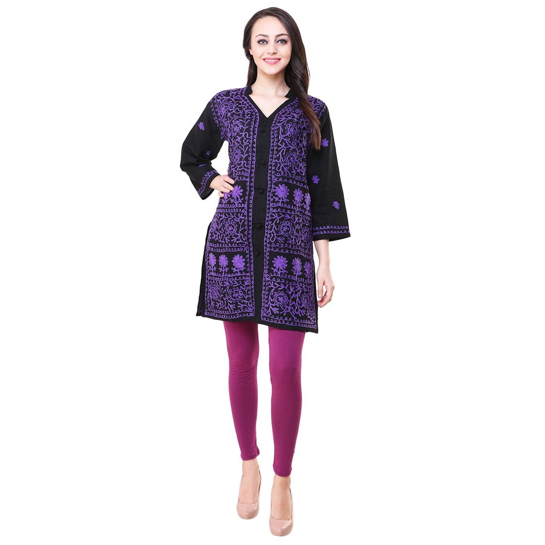 Women Lucknow Chikan Georgette Black Kurti