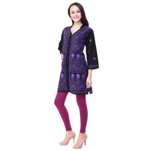 Women Lucknow Chikan Georgette Black Kurti