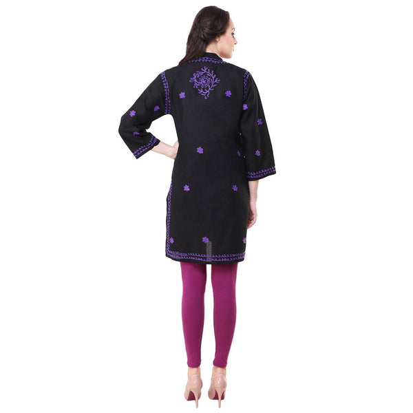 Women Lucknow Chikan Georgette Black Kurti