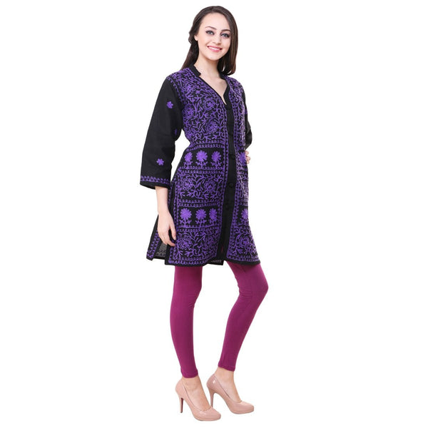 Women Lucknow Chikan Georgette Black Kurti