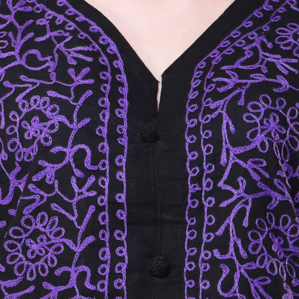 Women Lucknow Chikan Georgette Black Kurti