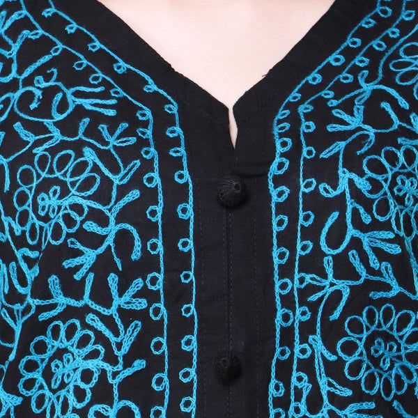 Women Lucknow Chikan Georgette Black Sky Kurti