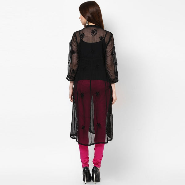 Women Lucknow Chikan Georgette Black Kurti