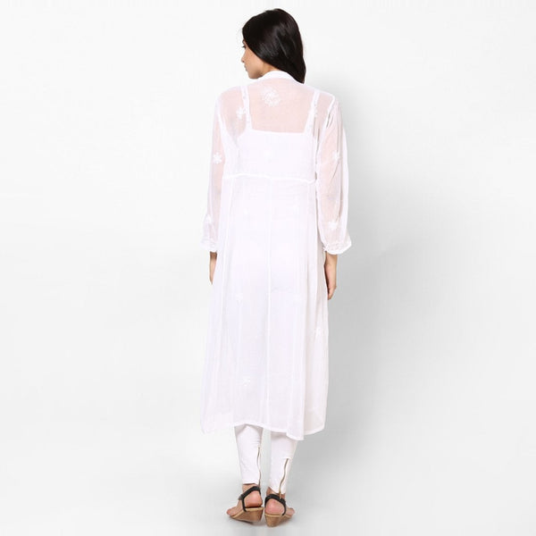 Women Lucknow Chikan Georgette White Kurti