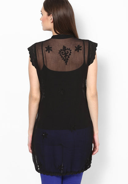 Women Lucknow Chikan Georgette Black Kurti