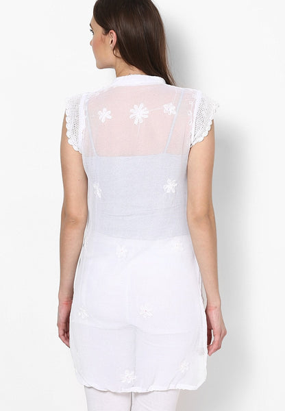Women Lucknow Chikan Georgette White Kurti
