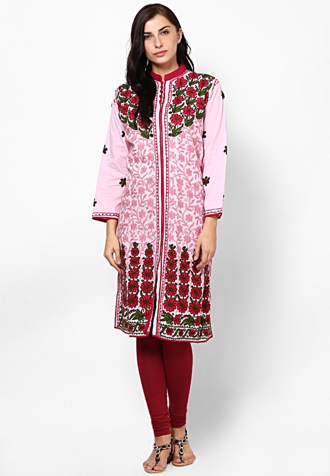 Women Lucknow Chikan Georgette Pink Kurti