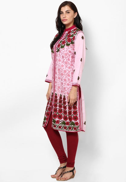 Women Lucknow Chikan Georgette Pink Kurti