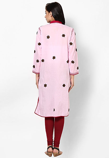 Women Lucknow Chikan Georgette Pink Kurti