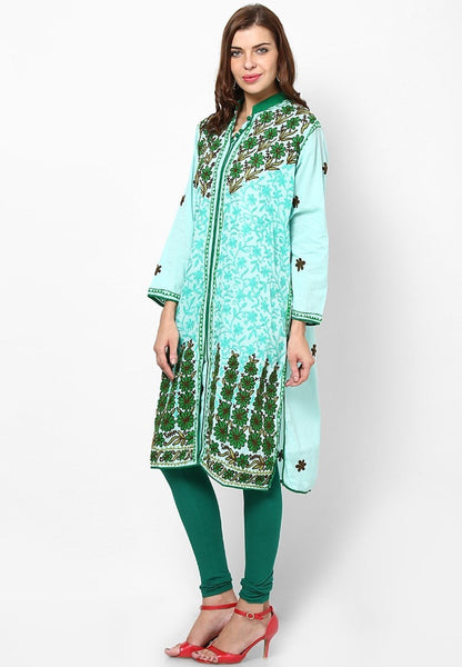 Women Lucknow Chikan Georgette Turq Kurti
