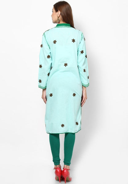 Women Lucknow Chikan Georgette Turq Kurti