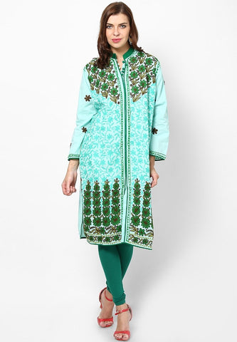 Women Lucknow Chikan Georgette Turq Kurti