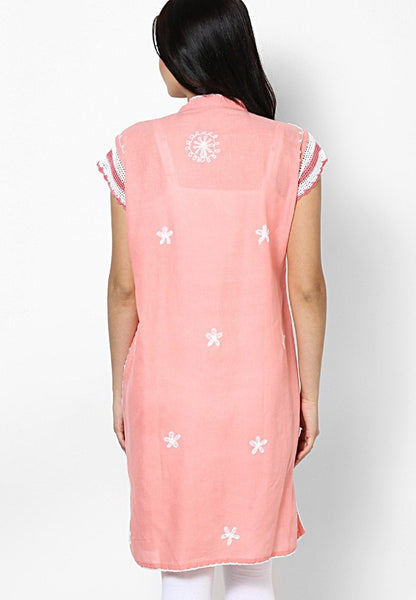 Women Lucknow Chikan Georgette Pink Kurti