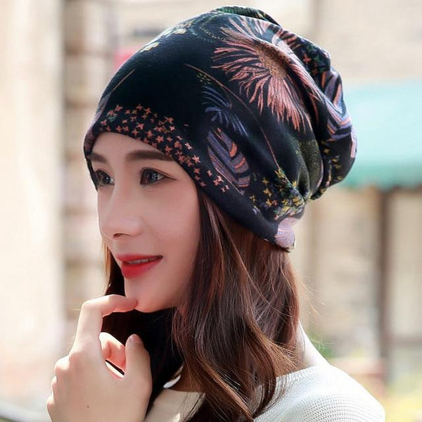 New Polyester Cotton Casual Floral Headscarf Fashion Female Spring Autumn Scarf Cap Hats