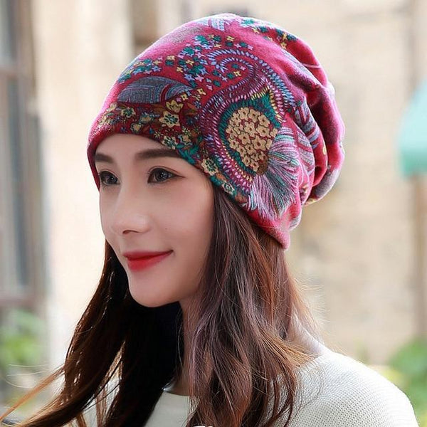 New Polyester Cotton Casual Floral Headscarf Fashion Female Spring Autumn Scarf Cap Hats