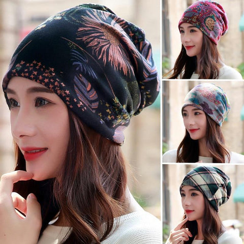 New Polyester Cotton Casual Floral Headscarf Fashion Female Spring Autumn Scarf Cap Hats