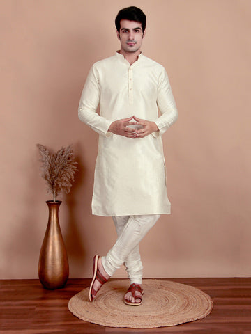 Men’s Classic Creamy Jacquard Kurta Pajama Set – Elegant Ethnic Wear