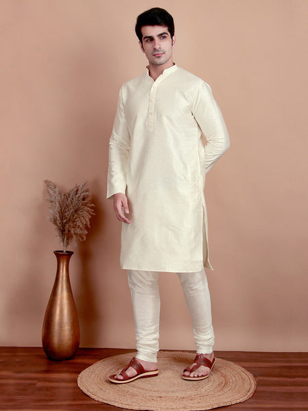 Men’s Classic Creamy Jacquard Kurta Pajama Set – Elegant Ethnic Wear