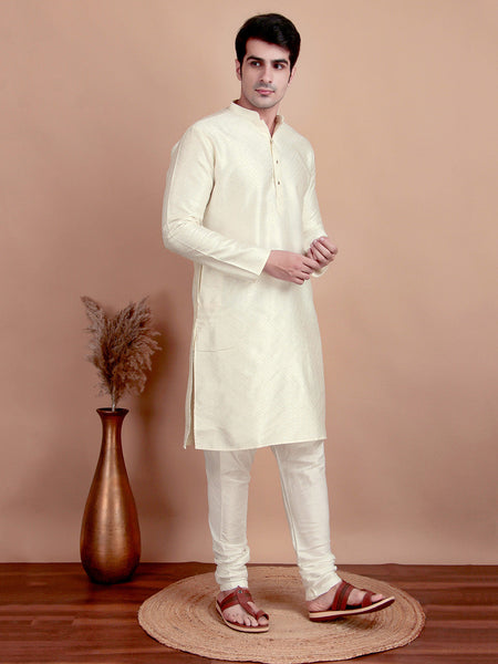 Men’s Classic Creamy Jacquard Kurta Pajama Set – Elegant Ethnic Wear
