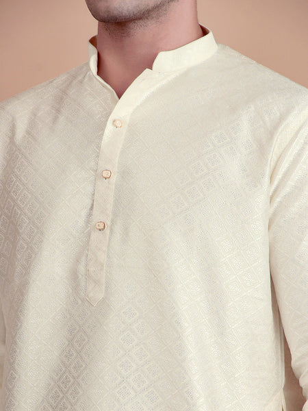 Men’s Classic Creamy Jacquard Kurta Pajama Set – Elegant Ethnic Wear