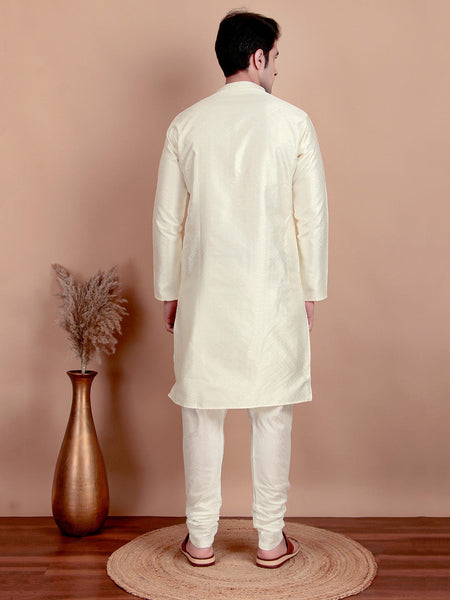 Men’s Classic Creamy Jacquard Kurta Pajama Set – Elegant Ethnic Wear