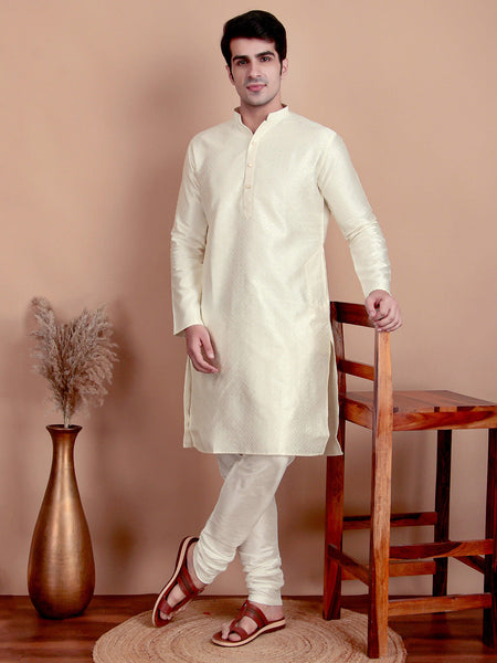 Men’s Classic Creamy Jacquard Kurta Pajama Set – Elegant Ethnic Wear