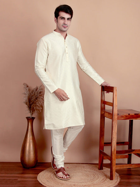 Men’s Classic Creamy Jacquard Kurta Pajama Set – Elegant Ethnic Wear