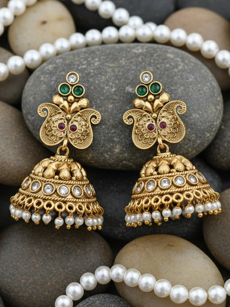 Rajawadi Necklace Peacock Antique Gold Platin Necklace with Jhumka Earrings