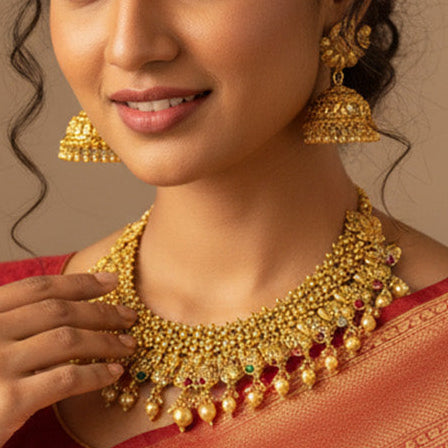 Rajawadi Necklace Traditional Antique Gold Platin  Peacock Necklace