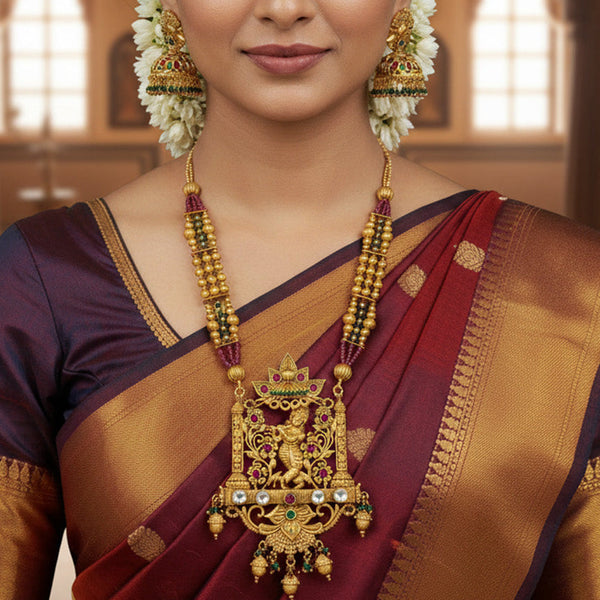 Antique Temple Onyx Beeding  Dancing Goddess Gold Plating & Jhumka Earrings