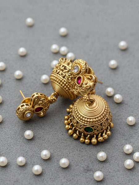 Handcrafted Rajwadi Necklace Pearl–Emerald Temple Choker with Ruby Accents