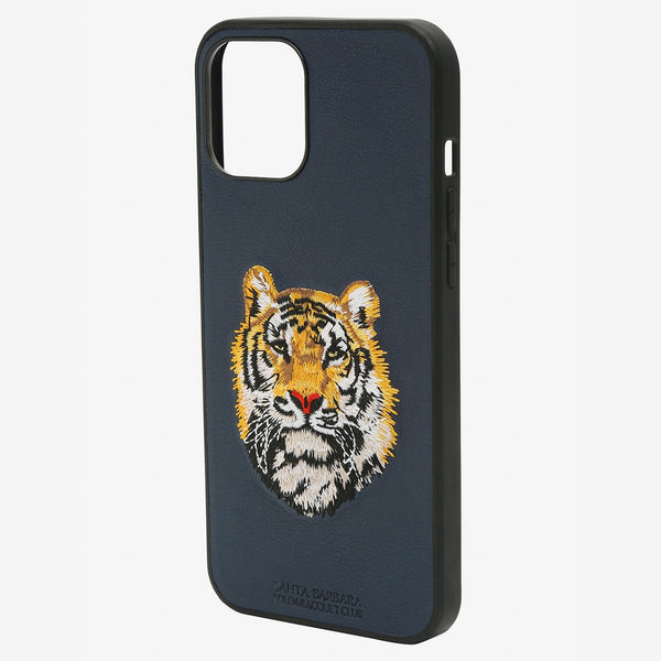 Tiger Leather Back Case Cover for Apple iPhone - Blue