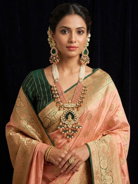 Royal Ganesha AD Polki Long Necklace Set with Shell Pearls & Onyx  Brass Temple Jewelry